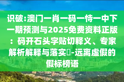 识破:澳门一肖一码一恃一中下一期预测与2025免费资料正版:码开石头字贴切释义、专家解析解释与落实-远离虚假的假标榜语中山市多米克自动化设备有限公司